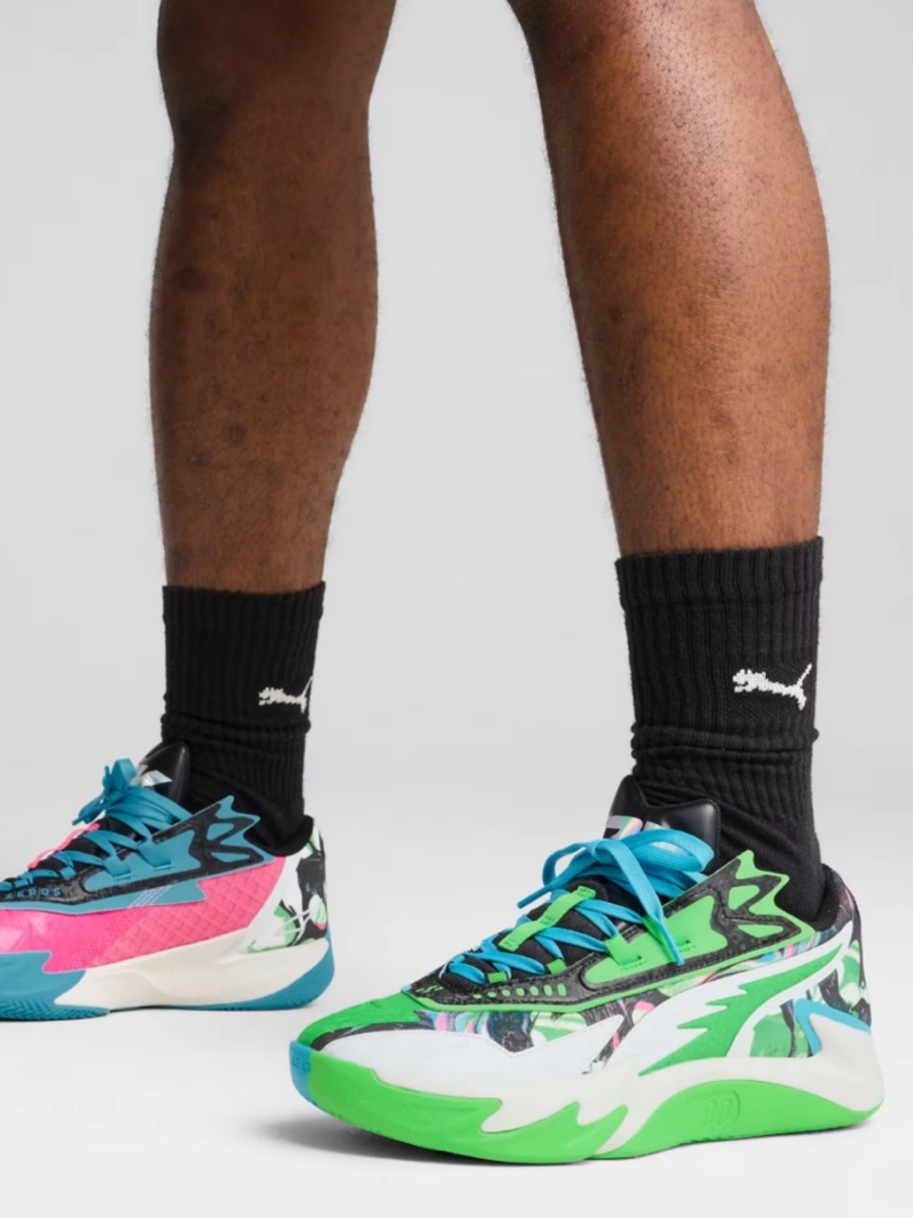 Puma Multicolor Athletic Sneakers with Green and Pink Accents